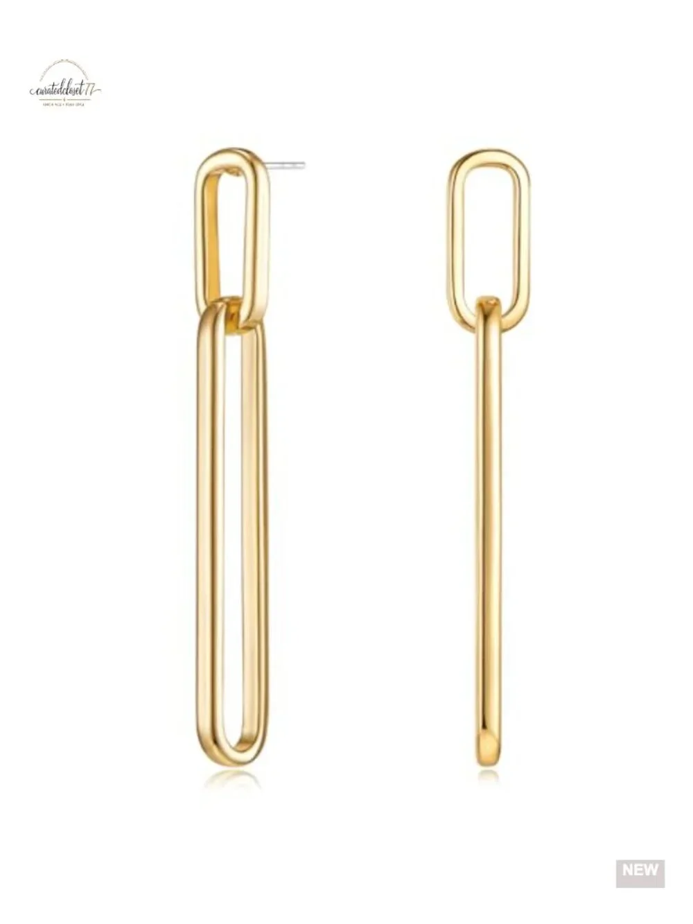 Geometric Link Drop Dangle Earrings Long Hypoallergenic Brass